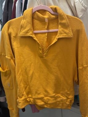 Free People Mustard Yellow Collared Pullover Sweater